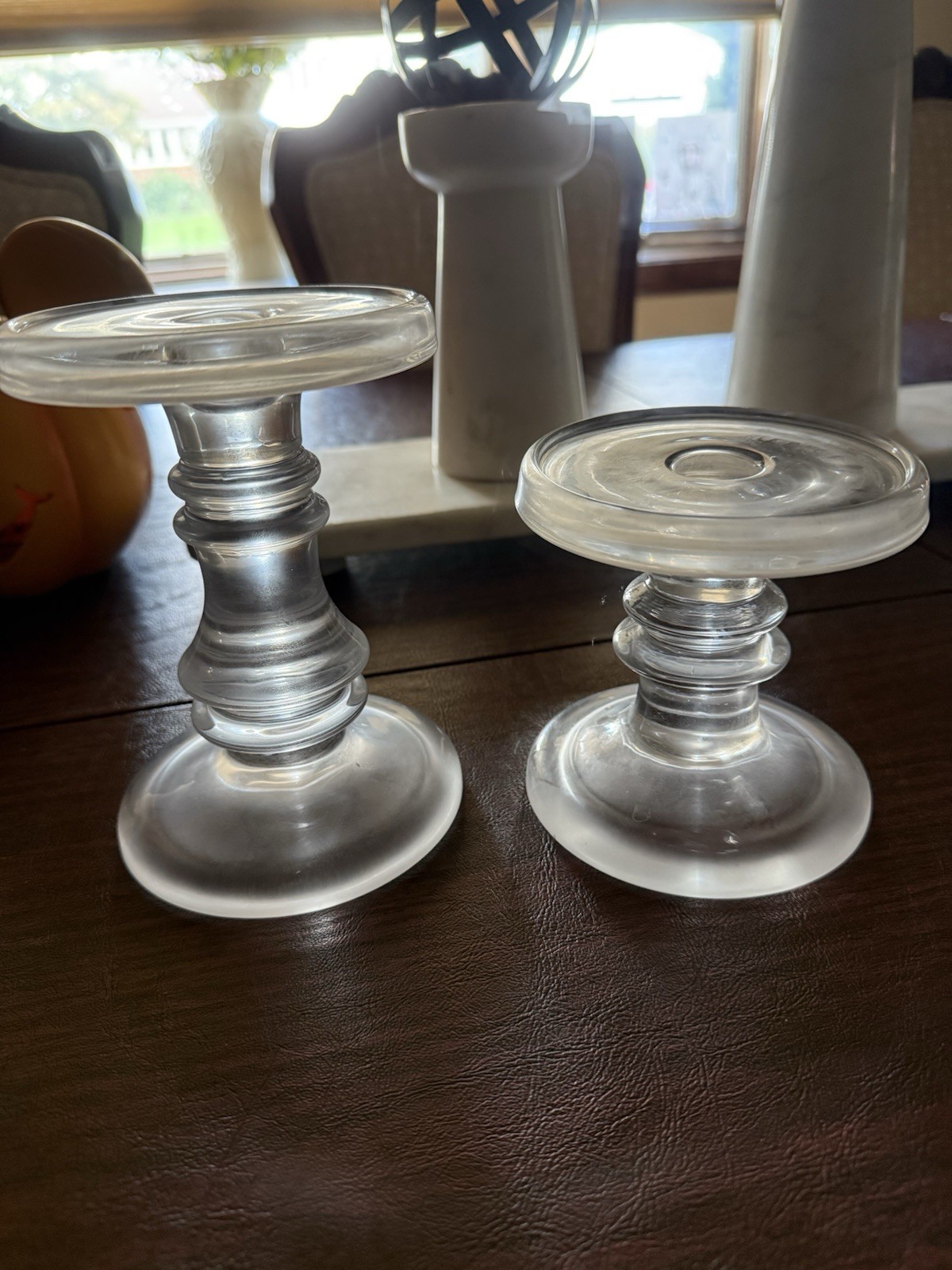 2 Vintage Claro Clear Crystal Krosno Candle Holders 6 1/4\ 2 Vintage Claro Clear Crystal Krosno Candle Holders 6 1/4\