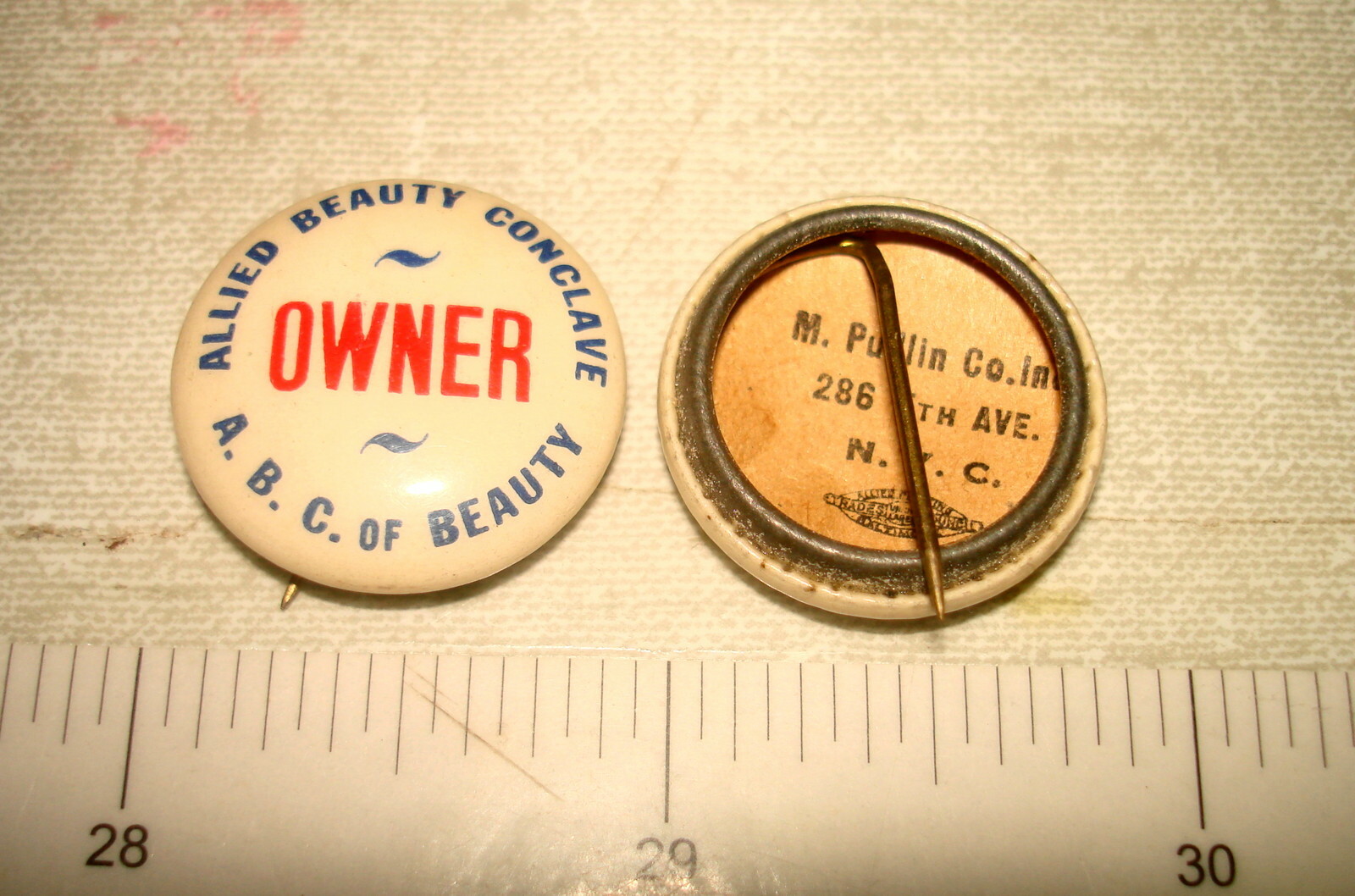 Vintage 1930s ALLIED BEAUTY CONCLAVE OWNER Cello Pinback -Pudlin Co - Vintage 1930s ALLIED BEAUTY CONCLAVE OWNER Cello Pinback -Pudlin Co -