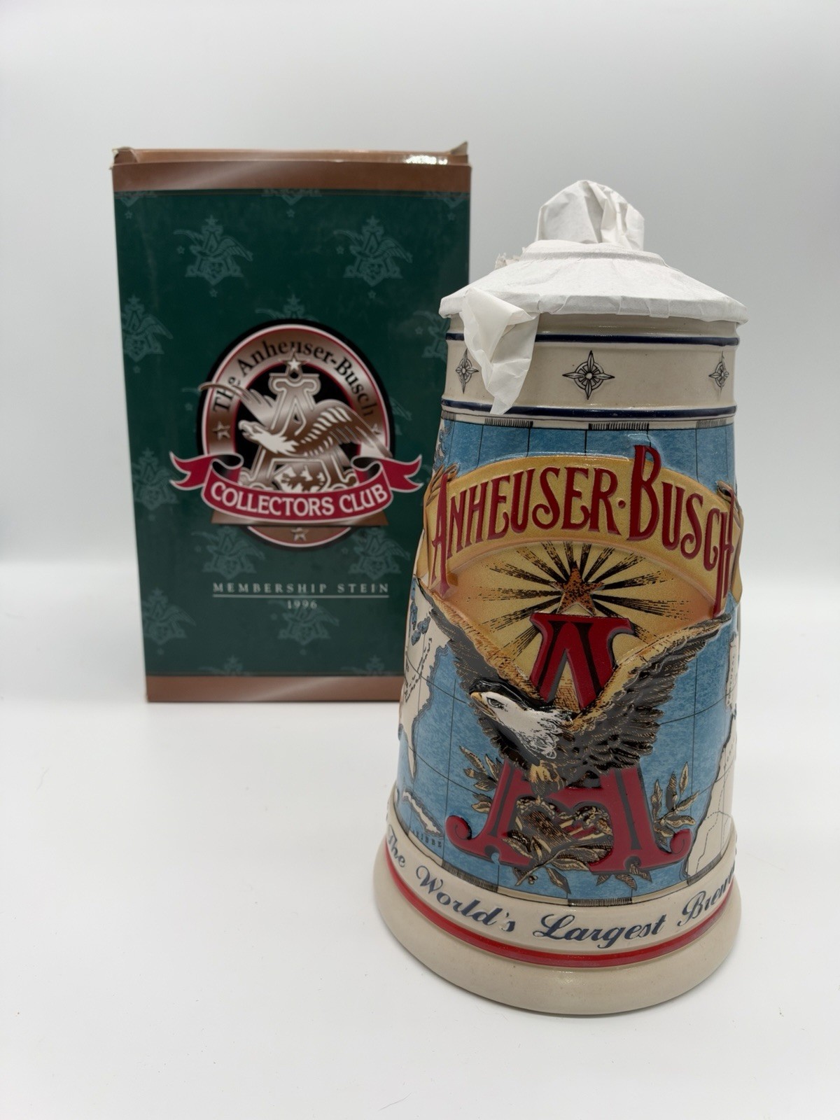 Anheuser Busch 1996 Worlds Largest Brewer Beer Stein Bar Pub ManCave Display NIB