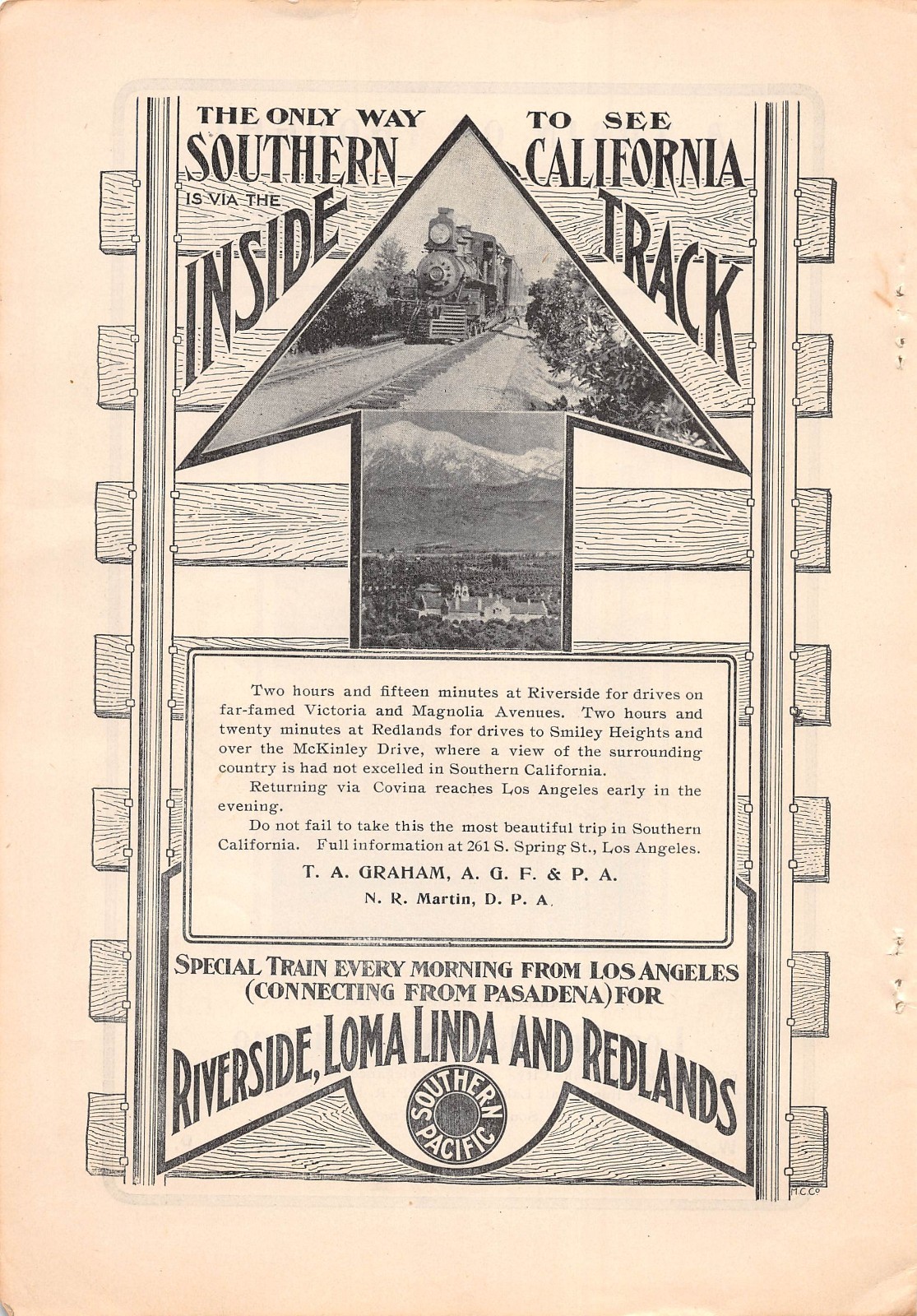 antique 1905 ad INSIDE TRACK Southern Pacific Riverside Loma Linda Redlands CA antique 1905 ad INSIDE TRACK Southern Pacific Riverside Loma Linda Redlands CA