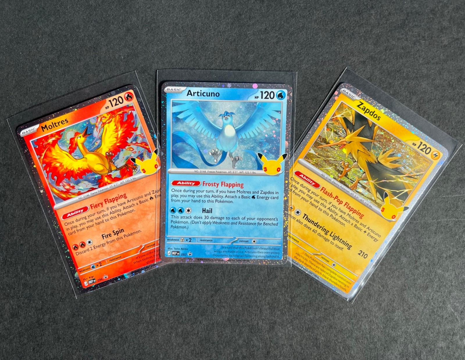 Moltres 096 Articuno 097 Zapdos 098 Promo Set Pokemon 30th Celebration TCG Card