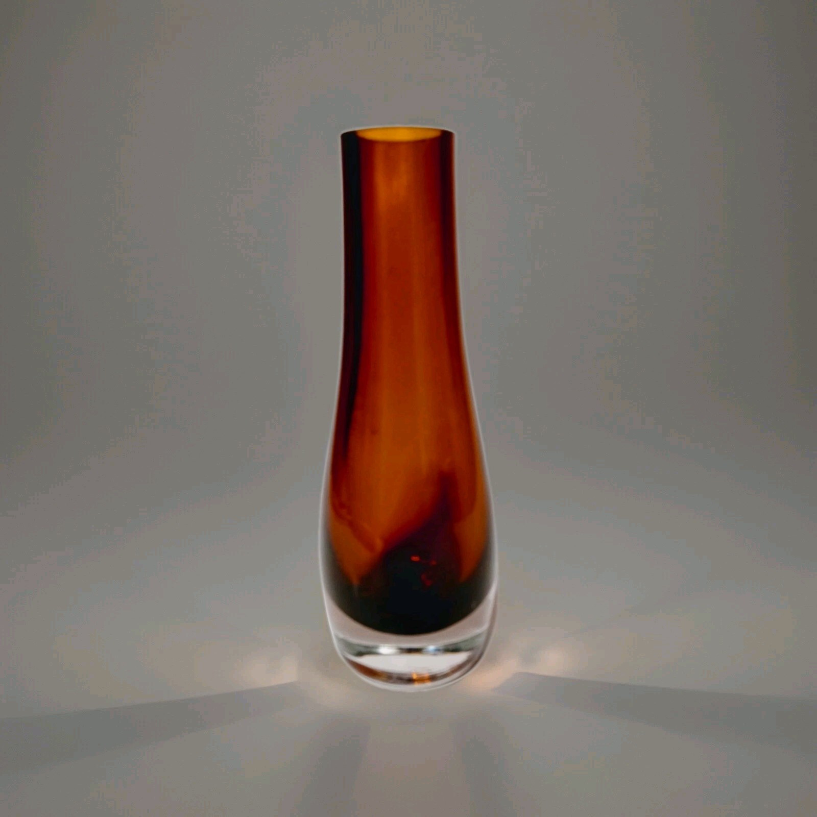 Vtg LSA International Poland Hand Blown Dark Amber Bud Vase Cased Glass 6 Inch 