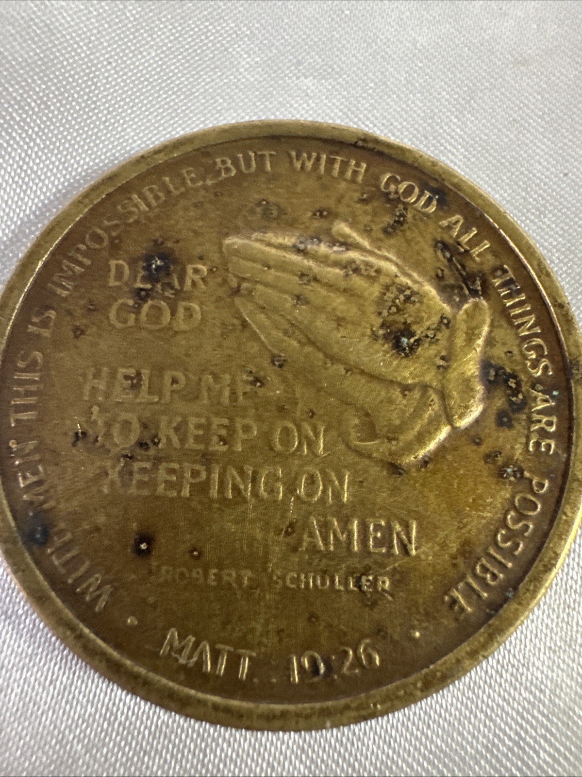 Scripture Medallion Matthew 19:26 With God All Things Are Possible Brass