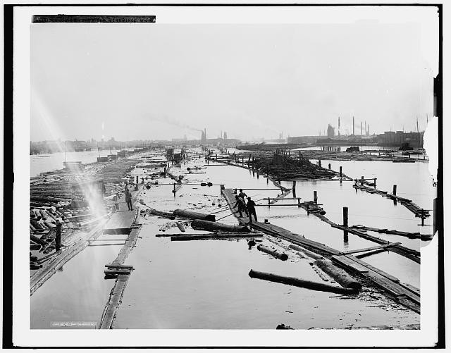 Photo:Menominee Mich Logging on the River 1900s Lumber Rafting Logjam