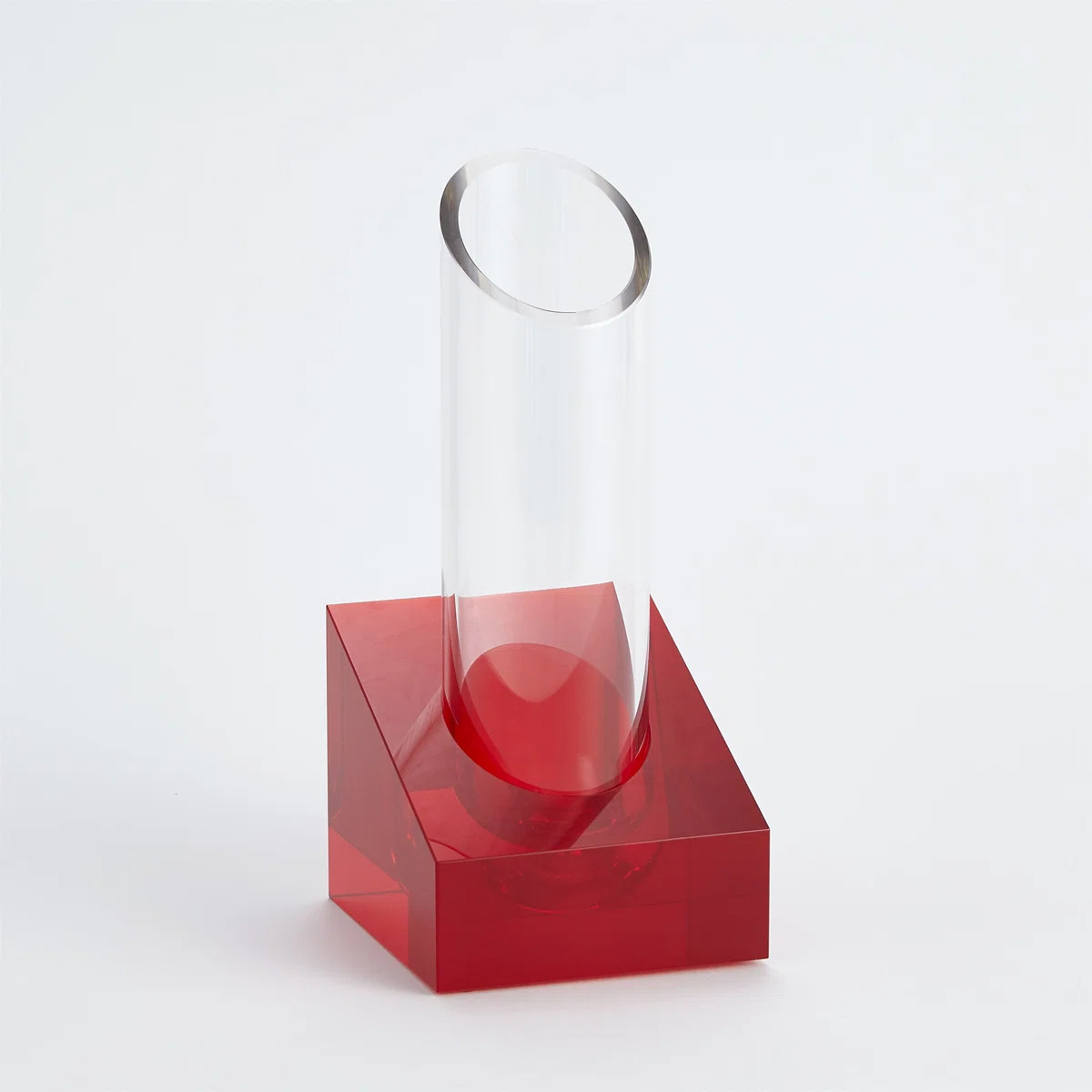 Red Glass Cylinder Table Vase 12.25