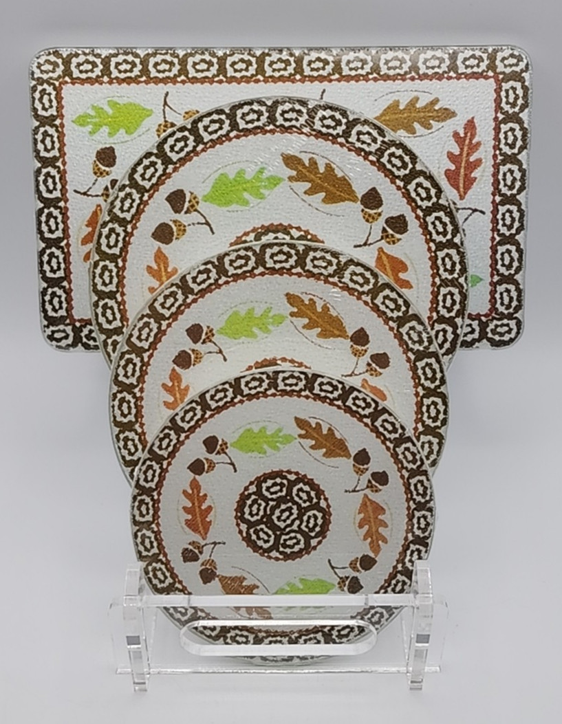 Temptations Harvest Glass Trivets 4 New Sealed 5.5\