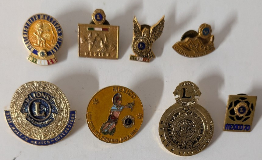 1970\'s/80\'s Set Of 8 Vintage International Lions Club Pins Mexico