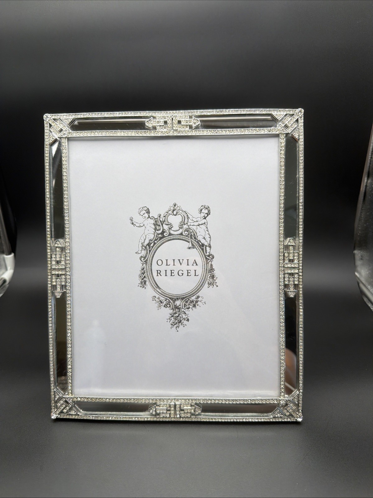 Olivia Riegel Deco Mirror Crystal Picture Frame Silver 8x10 Art Deco Jeweled