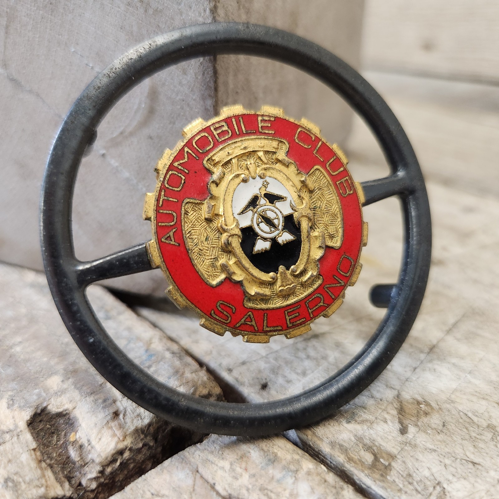 Vintage Automobile Club Salerno ACI Steering Wheel Badge Enamel Italy Auto