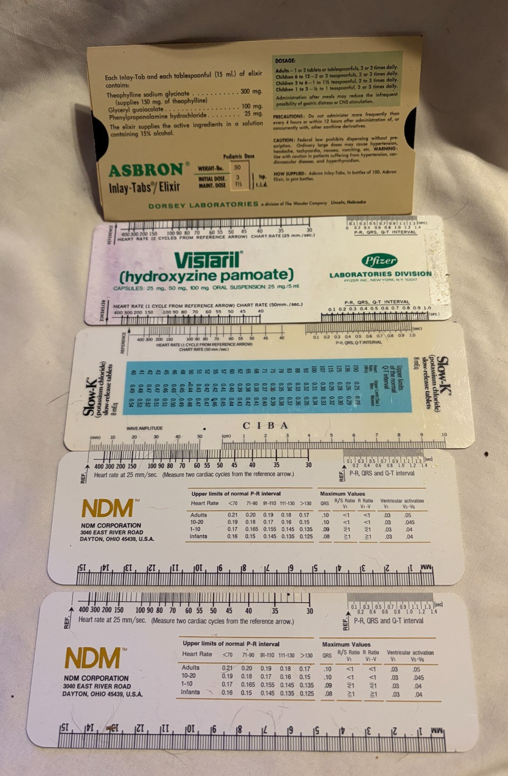 Lot of 5 Pharmaceutical Drug Rulers - Slow-K - NDM - Asbron - Vistaril