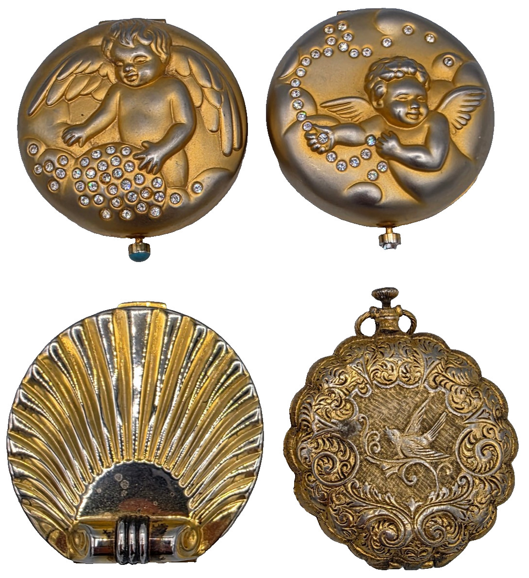 Vtg Lot of 4 Womens Goldtone Empty Powder Compacts