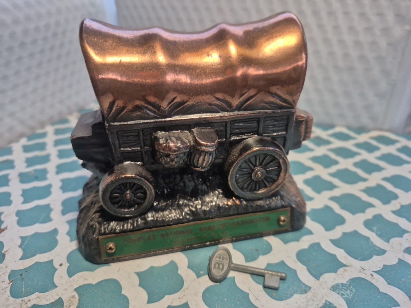 Vintage Peoples Nt'l Bank Washington Banthrico Brass Coin Bank 