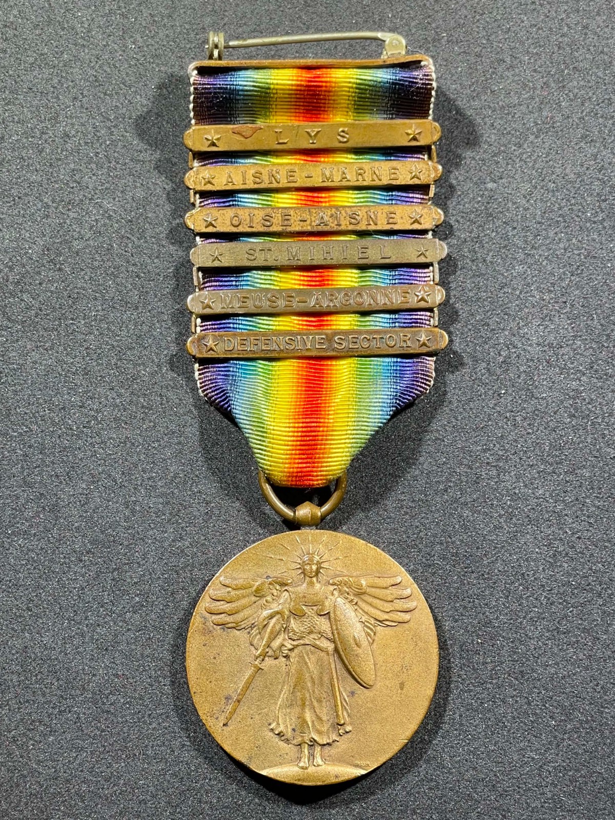 WW1 WWI Military US Army Allied Victory Medal w/ 6 Service Bars Awards