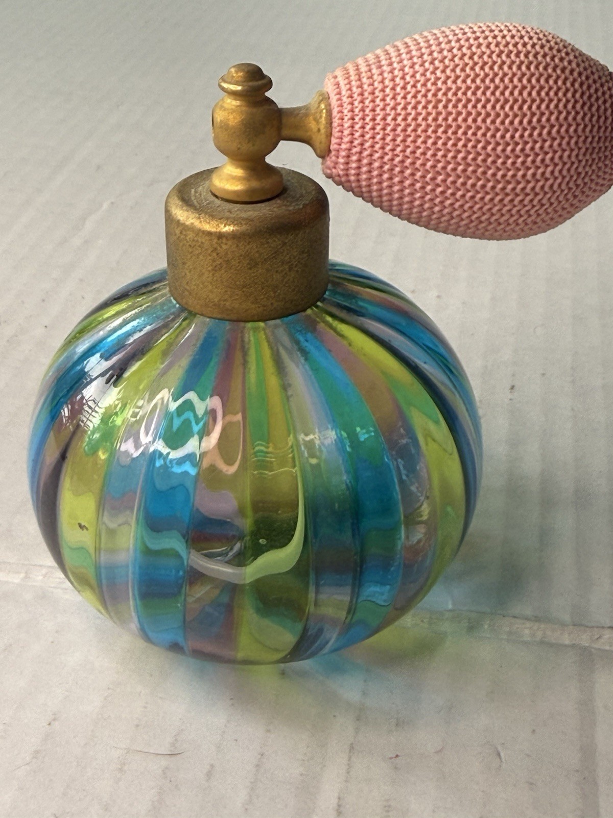 Murano Venezia Art Glass Perfume Atomizer Bottle Pink Bulb, Multicolor Swirl