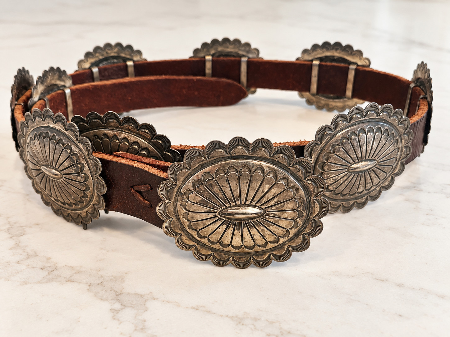Kirk Smith Navajo Sterling Silver 9 Concho Belt KS Signed Vintage Dead Pawn