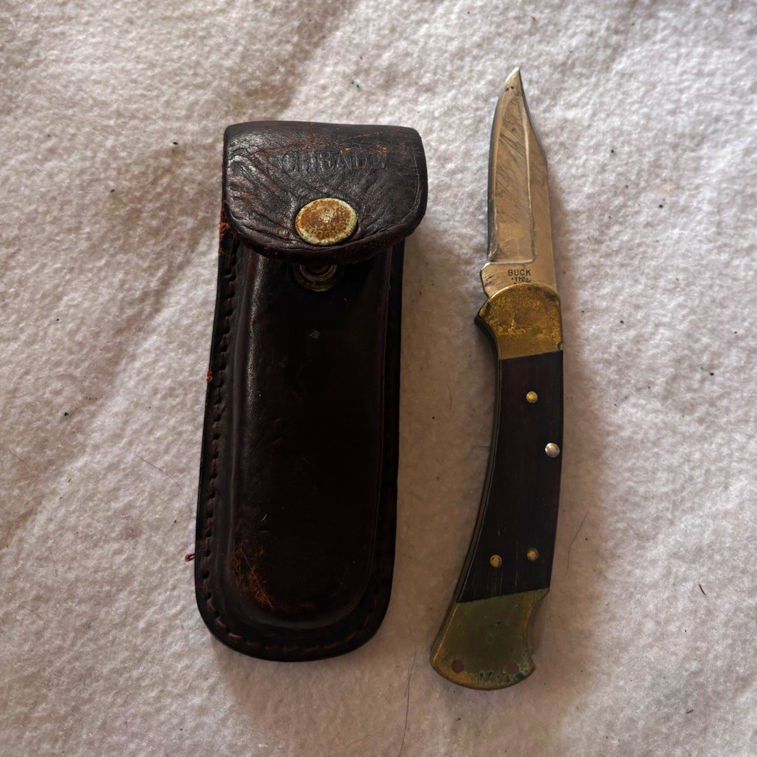 Vintage Buck 112 Ranger Lockback Pocket Knife USA Made w/ Leather Sheath