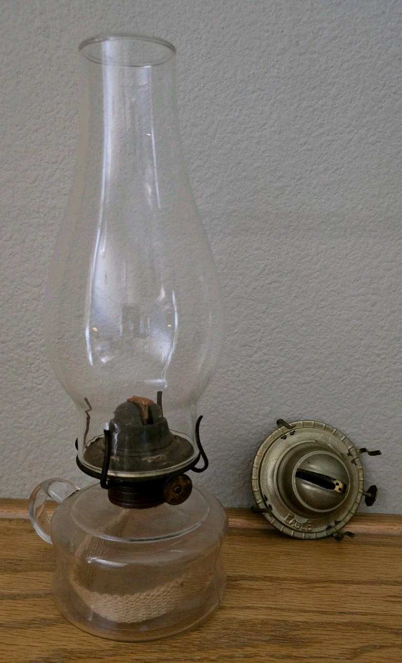 Vintage Hurricane Oil Lamp 11-in.  Clear Glass Finger Base With Eagle Burners