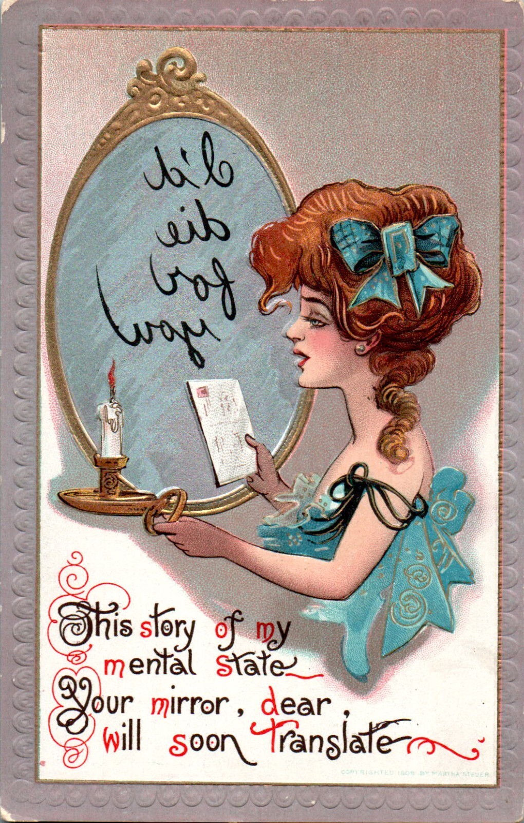 Message in Mirror, Reverse Writing, I\'d Die for You, Dwig Signed 1909 Postcard Message in Mirror, Reverse Writing, I\'d Die for You, Dwig Signed 1909 Postcard