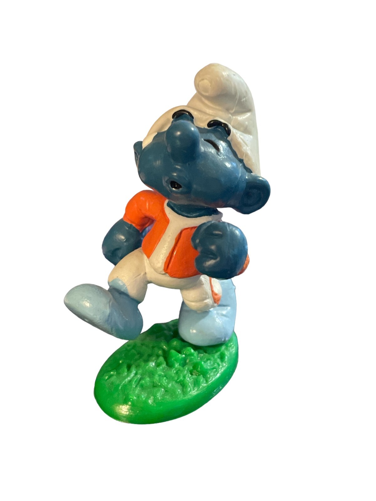 1983 Schleich Hefty Smurf Jogging Figurine Orange Running Suit