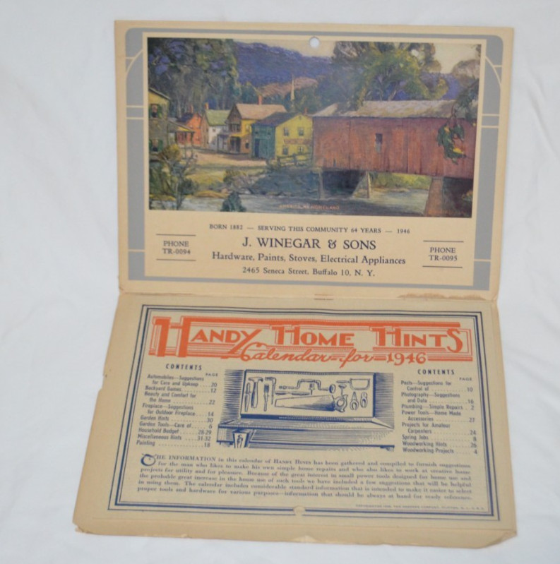 Vintage 1946 Wall Calendar Handy Home Hints Buffalo NY J Winegar Hardware Vintage 1946 Wall Calendar Handy Home Hints Buffalo NY J Winegar Hardware