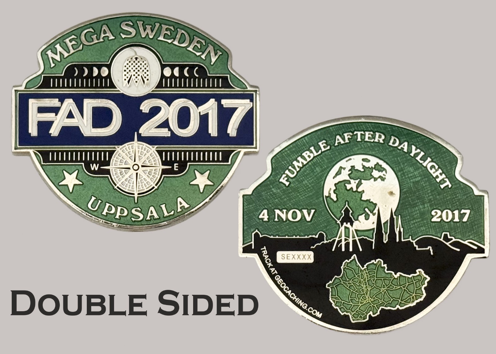 Mega Sweden FAD 2017 Uppsala Compass Geocaching Challenge Coin  J#18