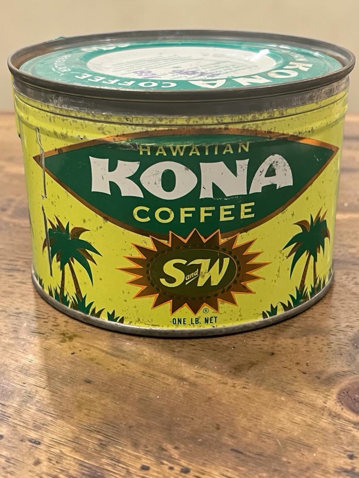 Vintage S&W Hawaiian Kona Coffee Tin 1 Lb Can Litho With Lid 1960s 