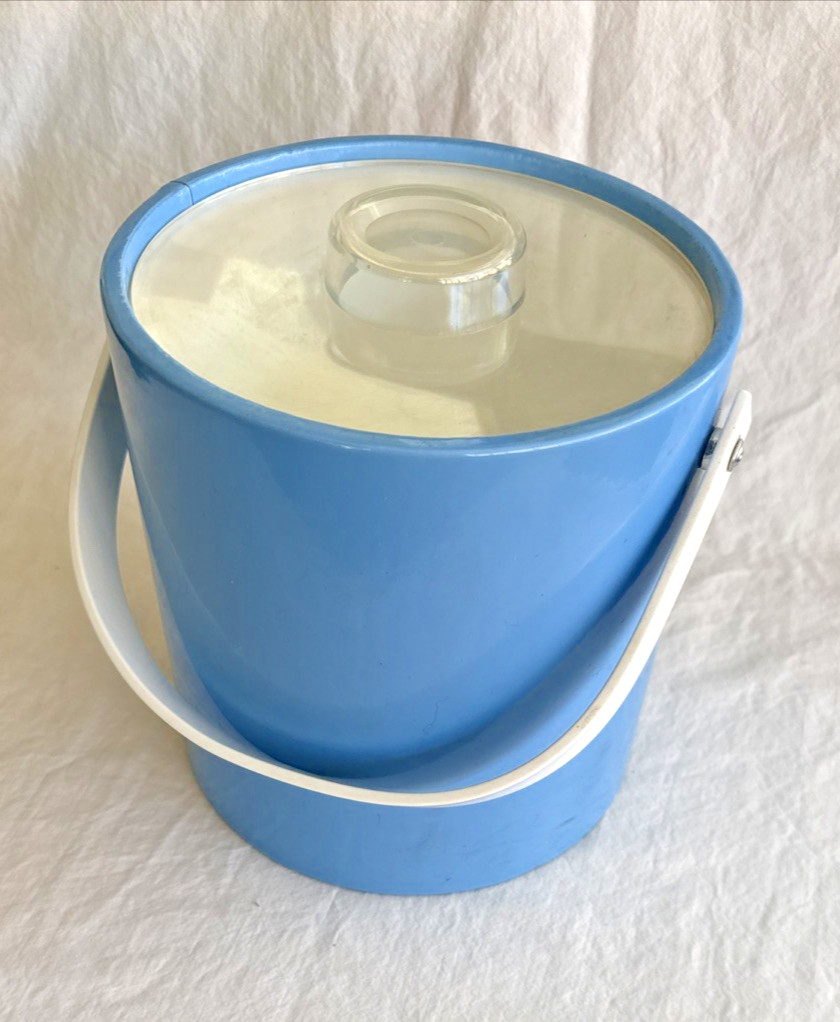 Vintage MCM Lite Blue Ice Bucket With Lucite Lid & Handle Mid Century Modern Vintage MCM Lite Blue Ice Bucket With Lucite Lid & Handle Mid Century Modern
