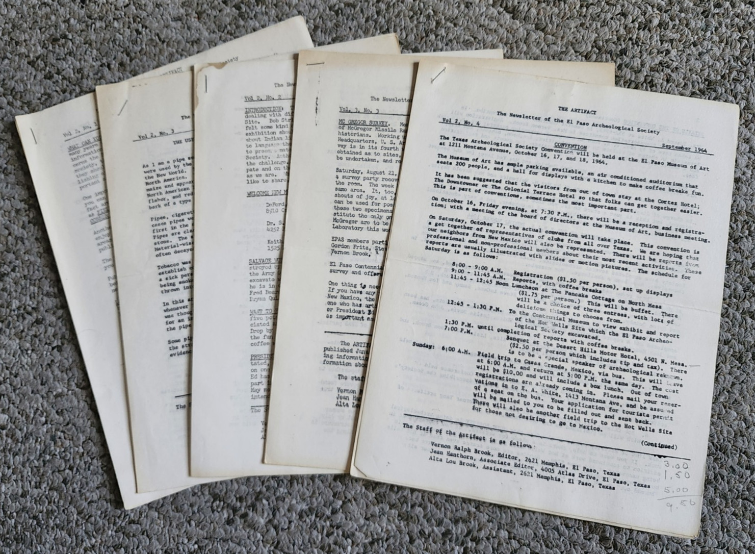 Five EARLY Publications of The Artifact-El Paso Archaeological Society 1964-1965