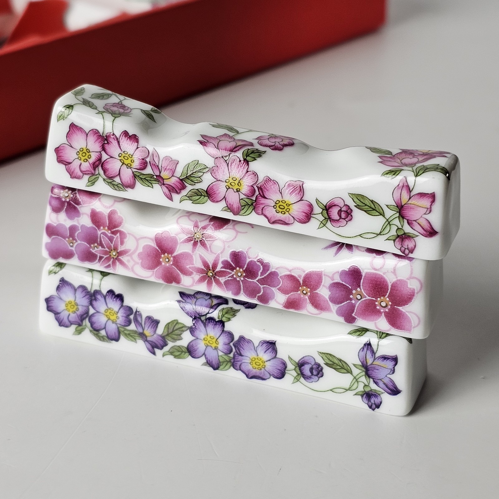 Vintage Pink & Purple Floral Porcelain Traditional Asian Chopstick Rest Vintage Pink & Purple Floral Porcelain Traditional Asian Chopstick Rest