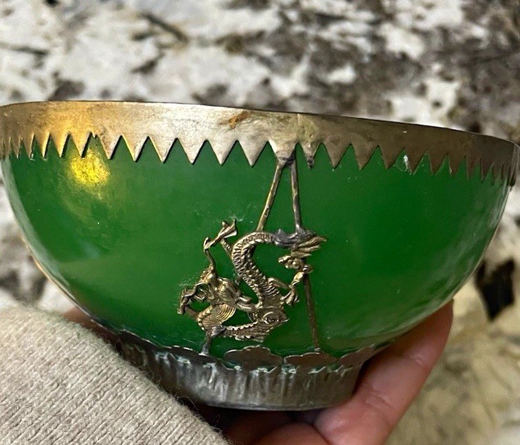 RARE Antique Qing Dynasty Tea-ware Chinese Metal Dragons Peking Glass 2 RARE Antique Qing Dynasty Tea-ware Chinese Metal Dragons Peking Glass 2