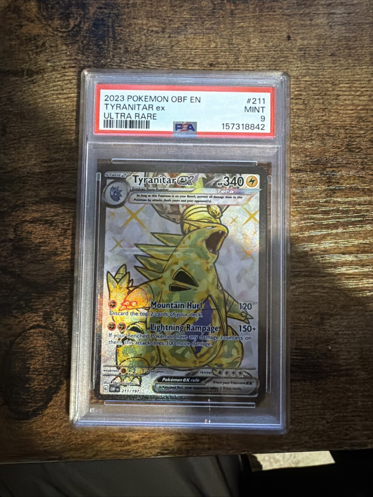PSA 9 Tyranitar ex #211 | Obsidian Flames Ultra Rare | Pokémon Slab
