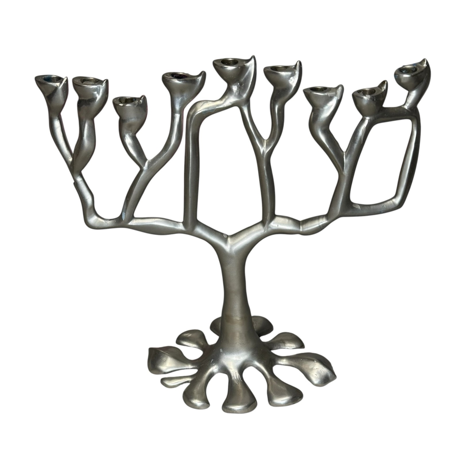 Vintage 1994 David Klass Tree Of Life Menorah Signed Pewter Metal 8in USA MCM