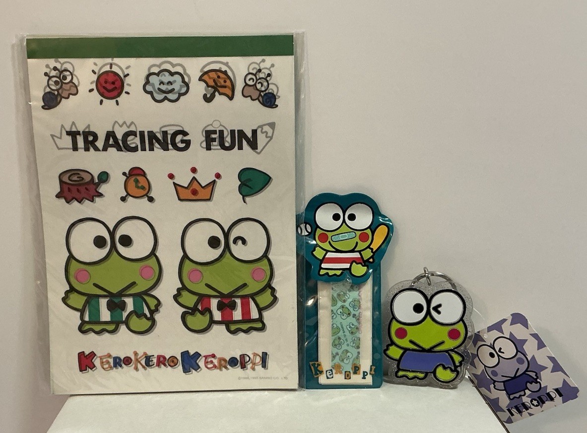 VINTAGE SANRIO KEROPPI FROG TRACING FUN BANDAIDS & KEYCHAIN NEW OLD STOCK RARE VINTAGE SANRIO KEROPPI FROG TRACING FUN BANDAIDS & KEYCHAIN NEW OLD STOCK RARE