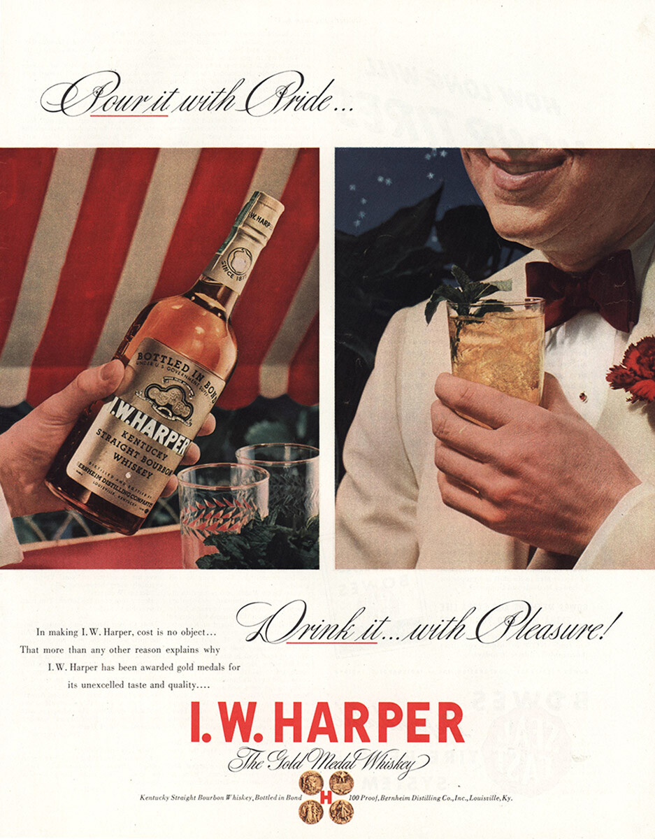 1942 I W Harper Whiskey: Pour It With Pride Vintage Print Ad 1942 I W Harper Whiskey: Pour It With Pride Vintage Print Ad