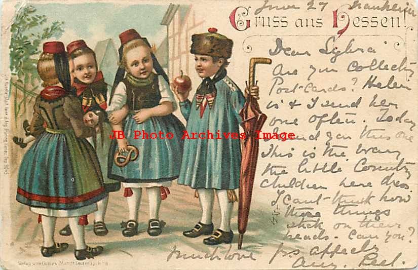 Germany, Gruss aus Hessen, Artist WS, Children, Ethnic Costume, UDB,H & A Brunig Germany, Gruss aus Hessen, Artist WS, Children, Ethnic Costume, UDB,H & A Brunig