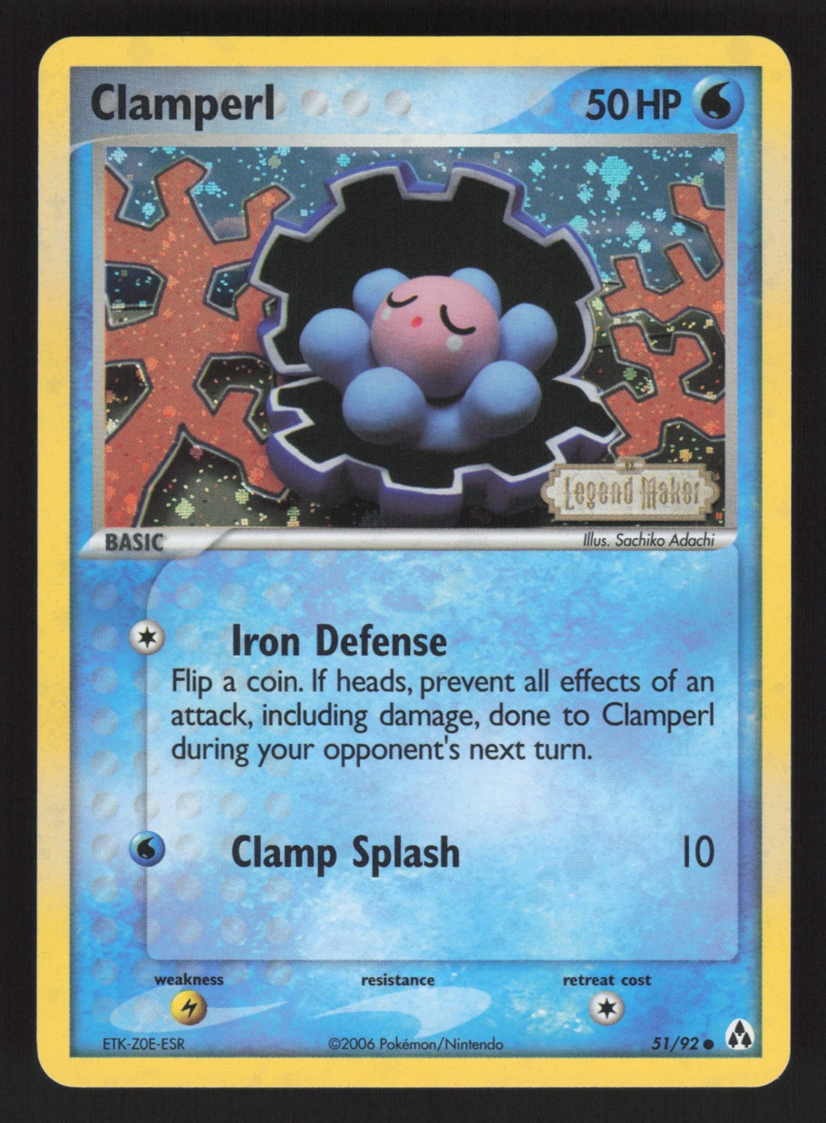 English NM Clamperl 51/92 LM Reverse Holofoil Pokemon EX Legend Maker