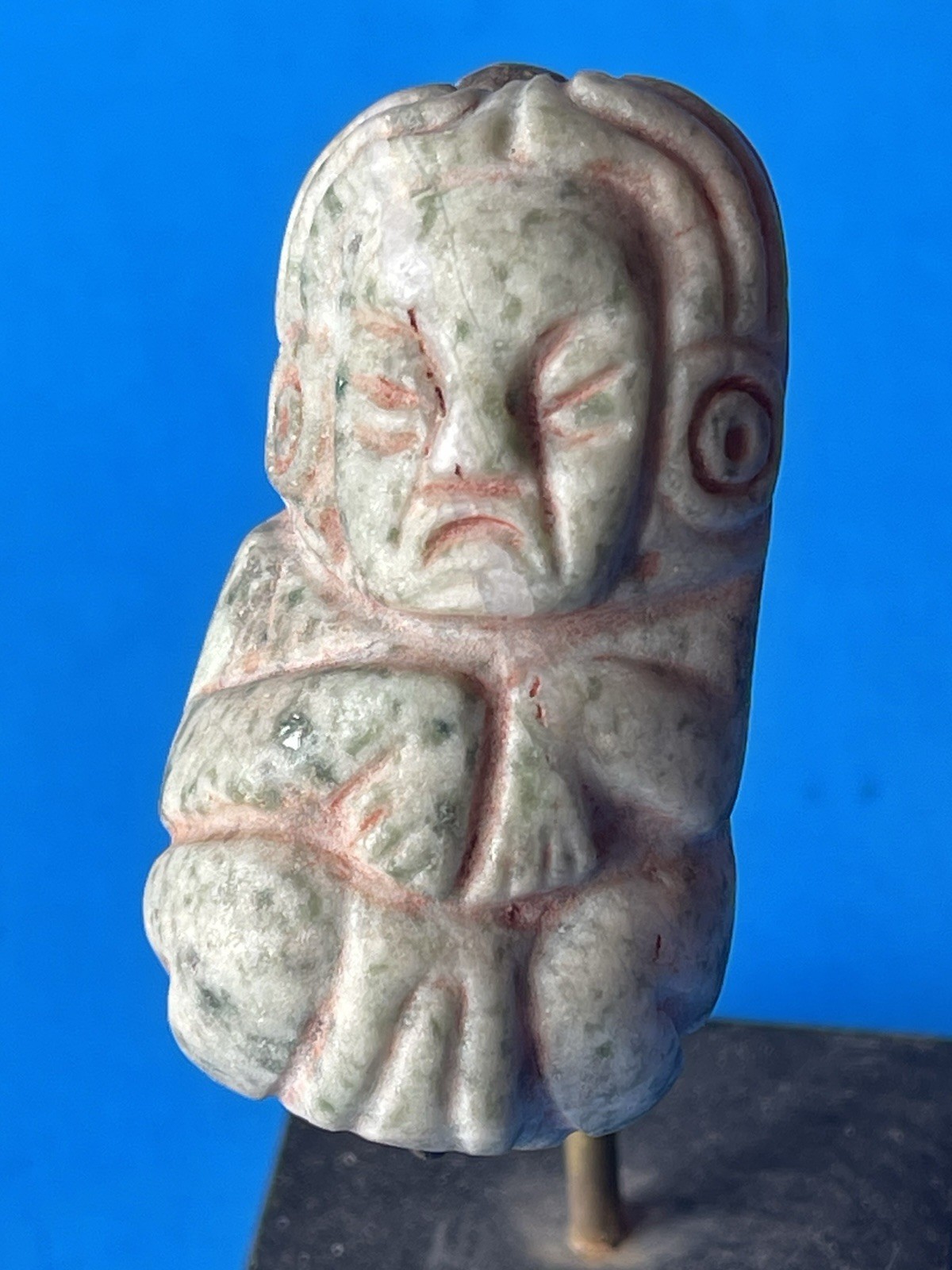 Pre Columbian   Mezcala Mayan Olmec  Green Stone  Tubular   Large  Bead  Figure
