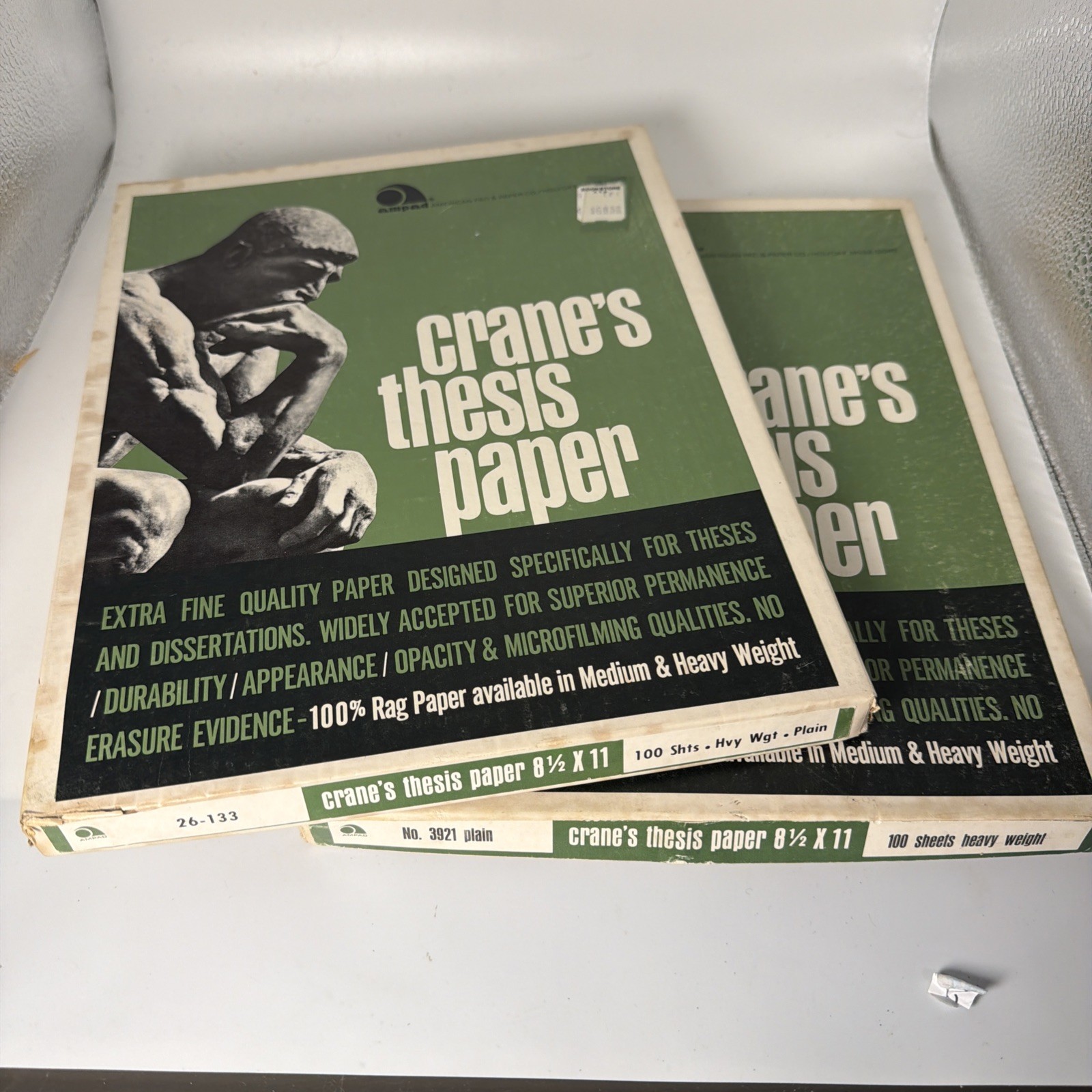 2X  Vtg Boxes Of Crane’s Thesis Paper Hvy Weight 26-133, 3921 Open Box **READ**