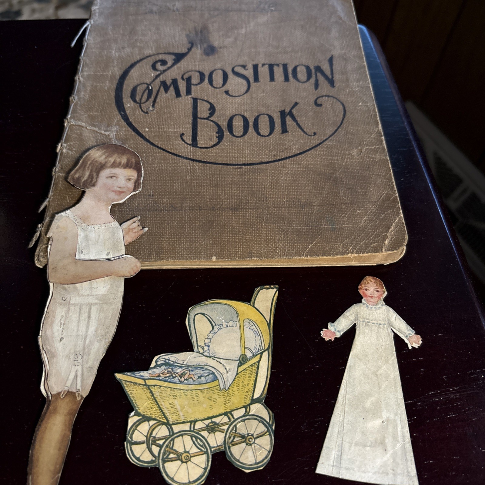 Antique 1909 Composition School Notebook Folk Art Drawings & Paper Dolls Lot Antique 1909 Composition School Notebook Folk Art Drawings & Paper Dolls Lot