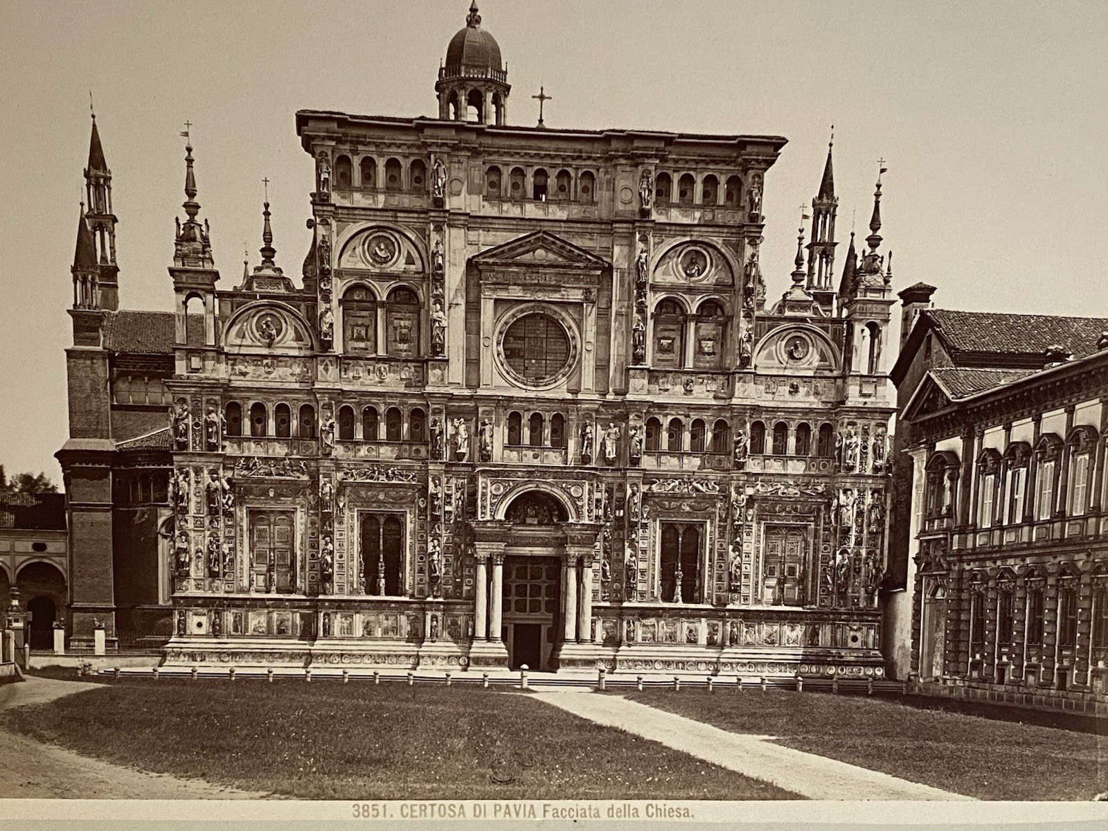 1891 Albumen Photograph Certosa di Pavia Facade by Brogi, Italian Architecture 1891 Albumen Photograph Certosa di Pavia Facade by Brogi, Italian Architecture