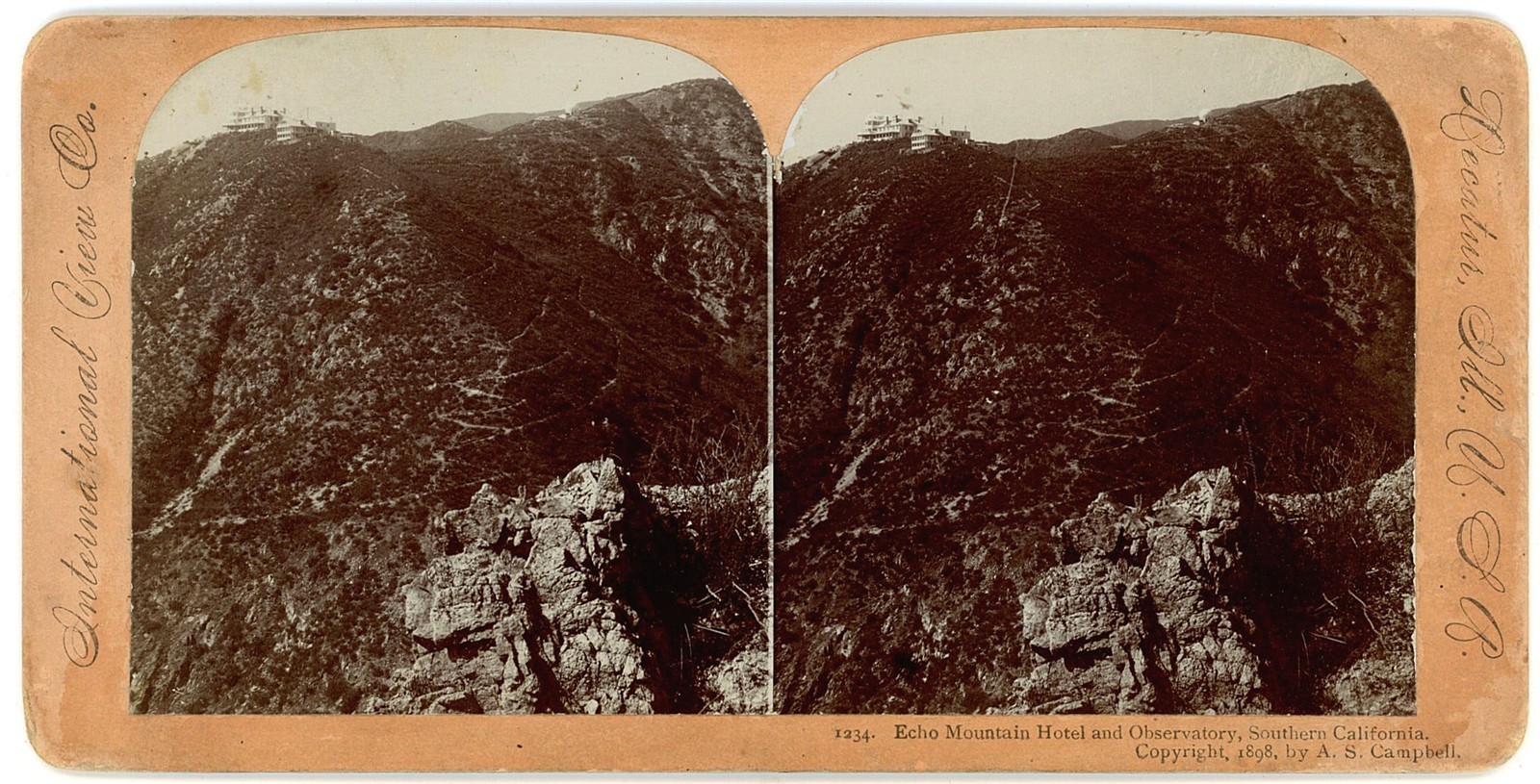 LOS ANGELES STEREOVIEW - Mt Lowe - Echo Mountain Hotel - Intl View Co c1898