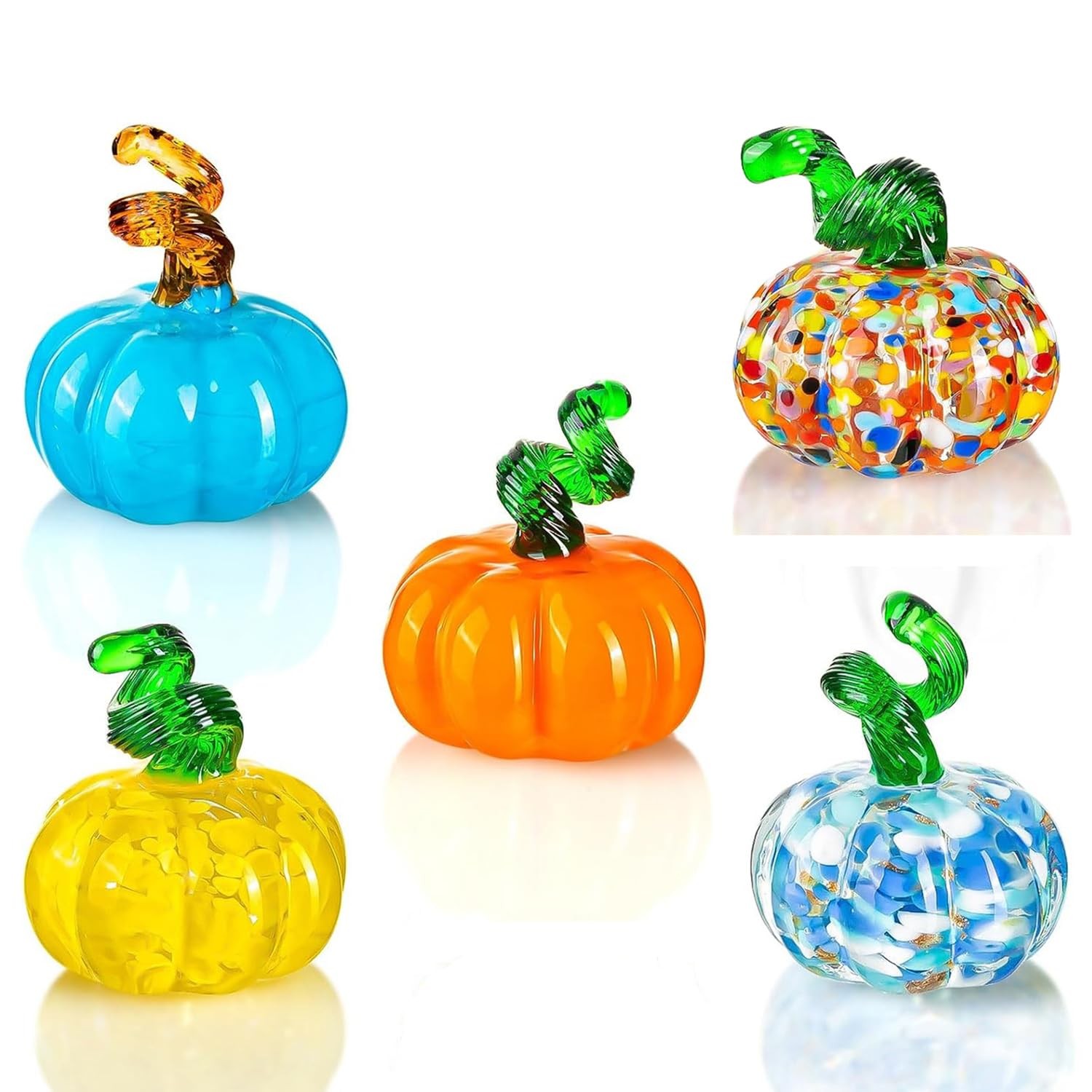 QIANCHANG 5 Pack Small Hand Blown Glass Pumpkins for Decorating QIANCHANG 5 Pack Small Hand Blown Glass Pumpkins for Decorating
