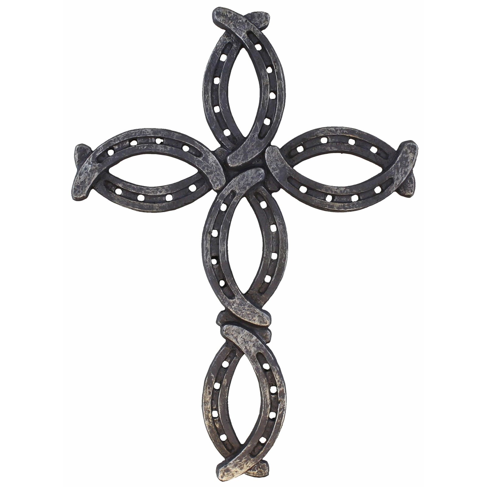 Deleon Collections Rustic Horseshoe Wall Cross Black Silver Resin Metal Hanger
