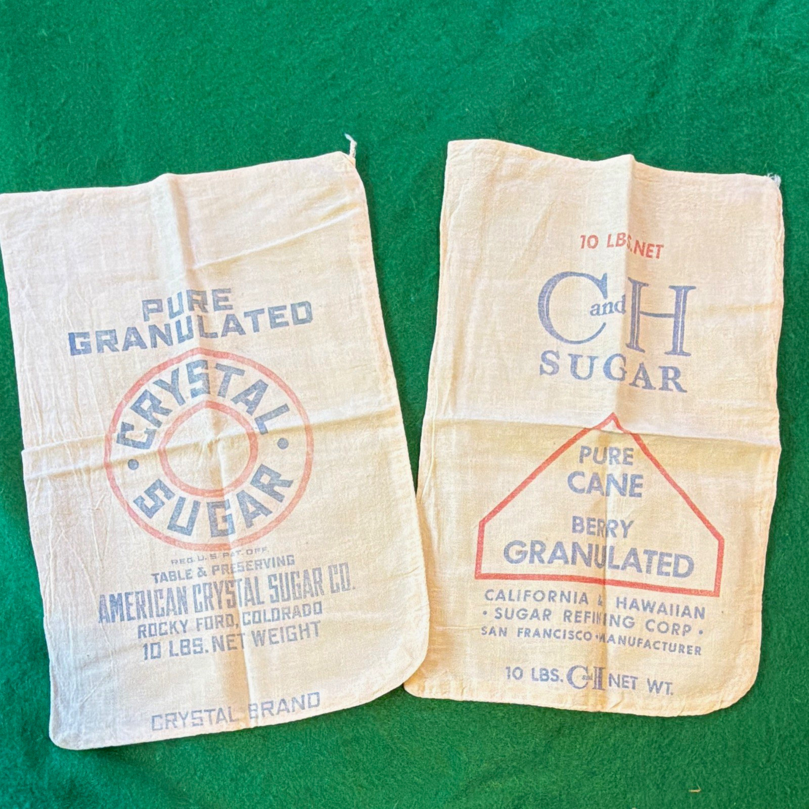 American Crystal Sugar Co. & C&H Vintage Cotton Cloth Ad Sacks 10 lb Lot 2 American Crystal Sugar Co. & C&H Vintage Cotton Cloth Ad Sacks 10 lb Lot 2