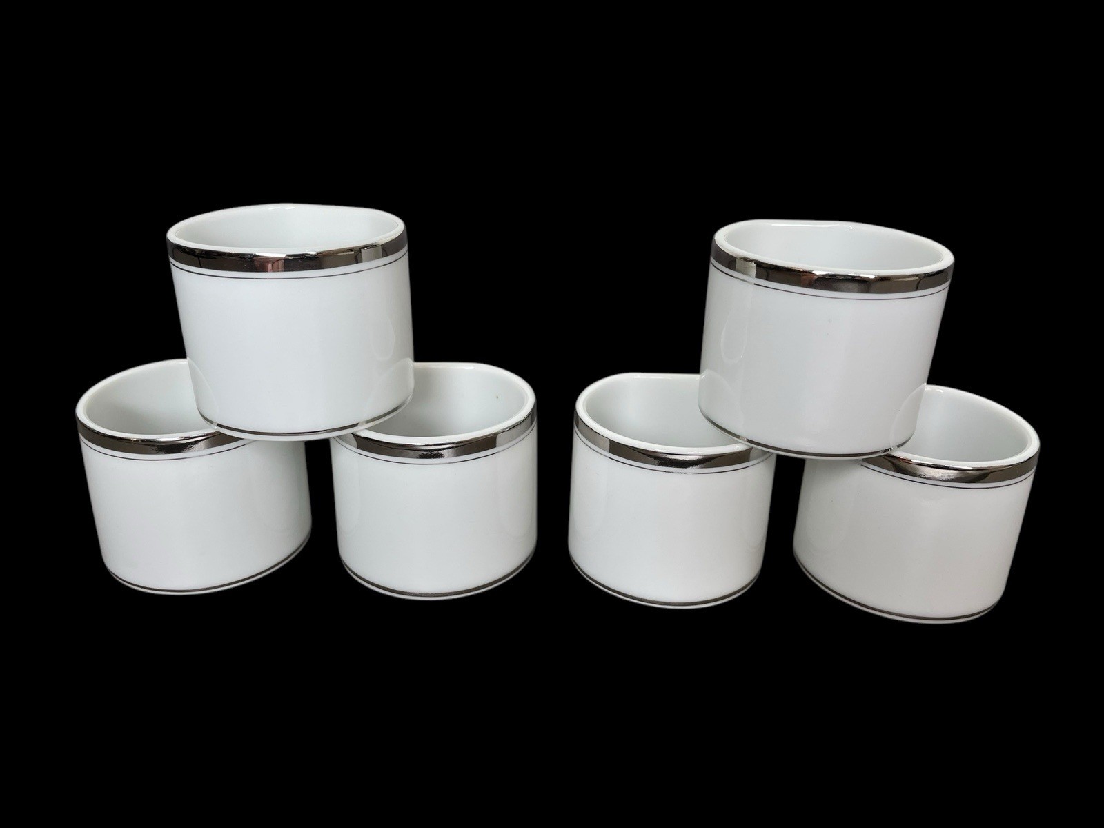 VTG Fukagawa Silver Rimmed White Arita Napkin Rings Set of 6 Handpainted Japan