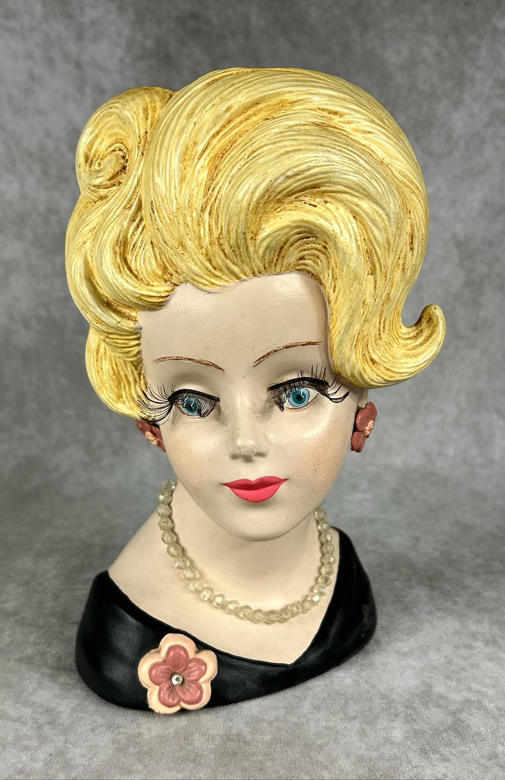 VTG 1960s Ceramic Lady Head Vase Large 9