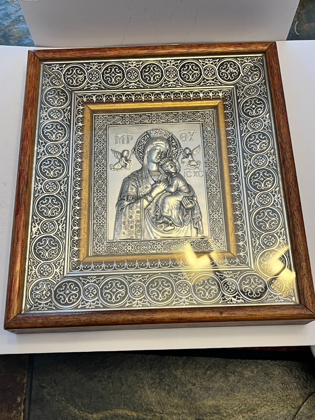 Virgin Mary and child, Silver , Byzantine Style Virgin Mary and child, Silver , Byzantine Style