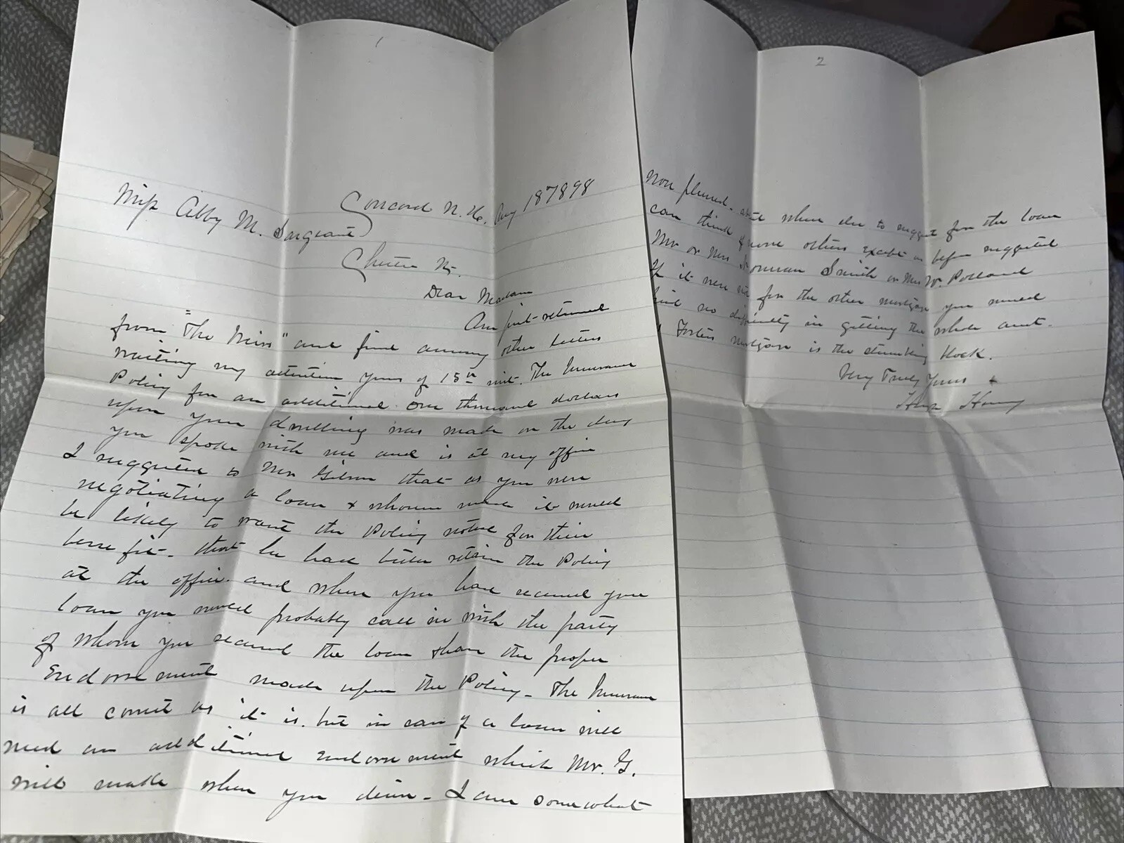 1898 Letter From Hugh Henry, Vermont Civil War Lieutenant - Concord to Chester