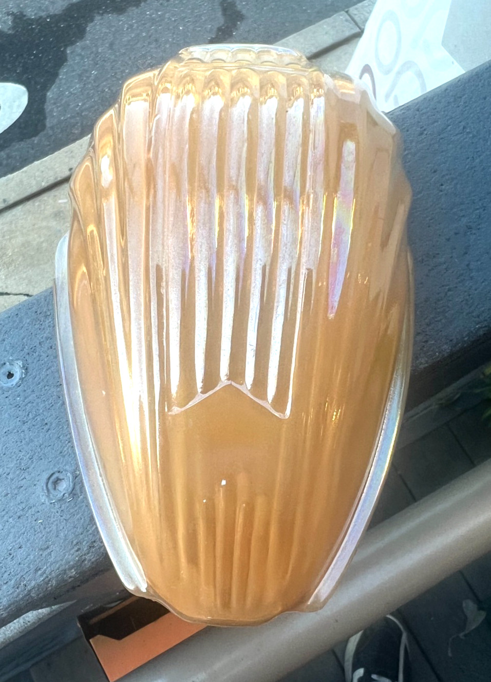 ANTIQUE VINTAGE 1930s MARKEL GLASS ART DECO LIGHT SLIP SHADE PEACH CHEVRON