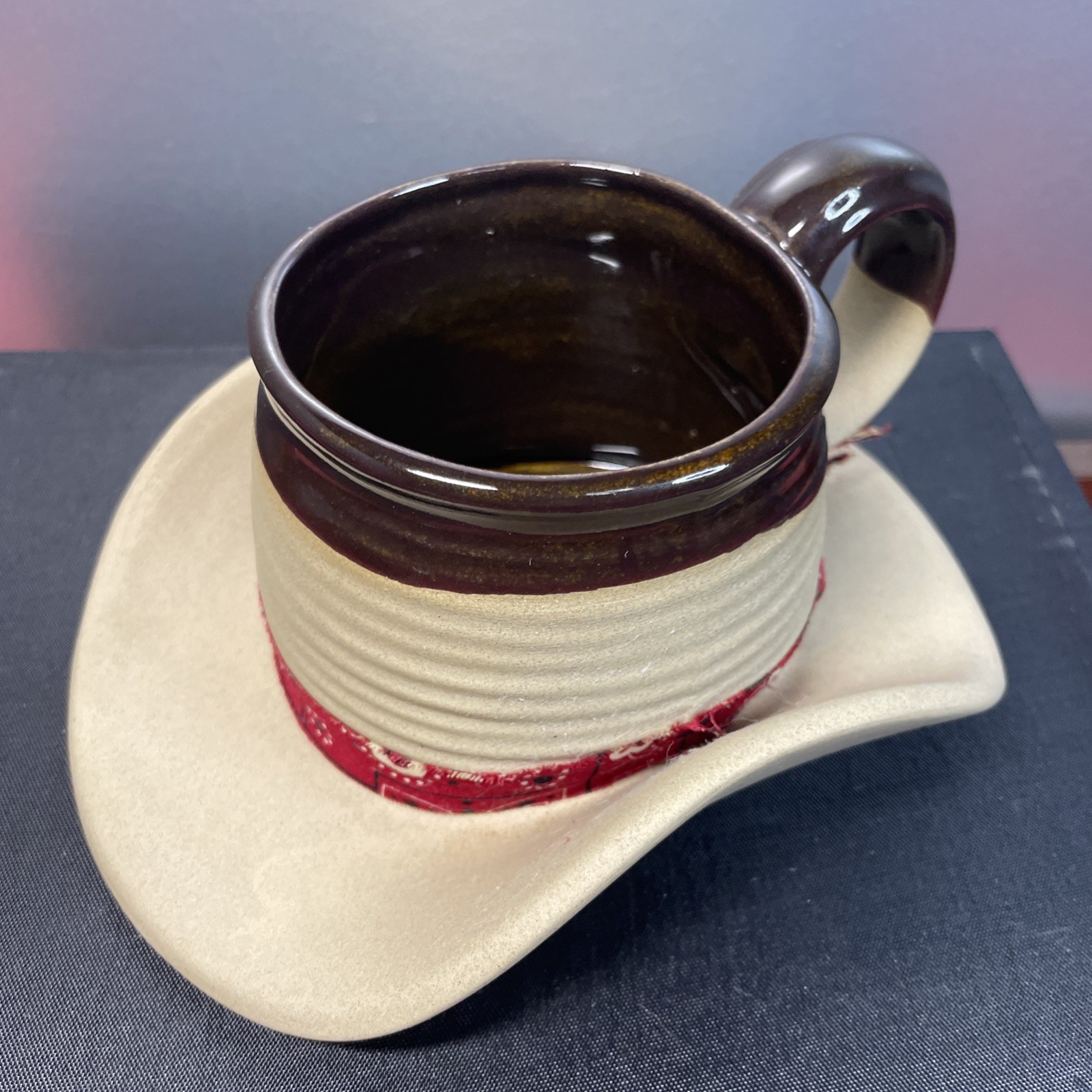 Vintage Muddy Waters Pottery Cowboy Hat Western Mug Cup Decor Clay Glazed